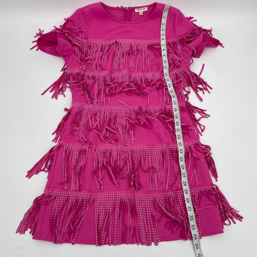 Mainstrip Fringe Dress Womens M Pink Polyester Western Studded Festival Boho - Picture 13 of 16